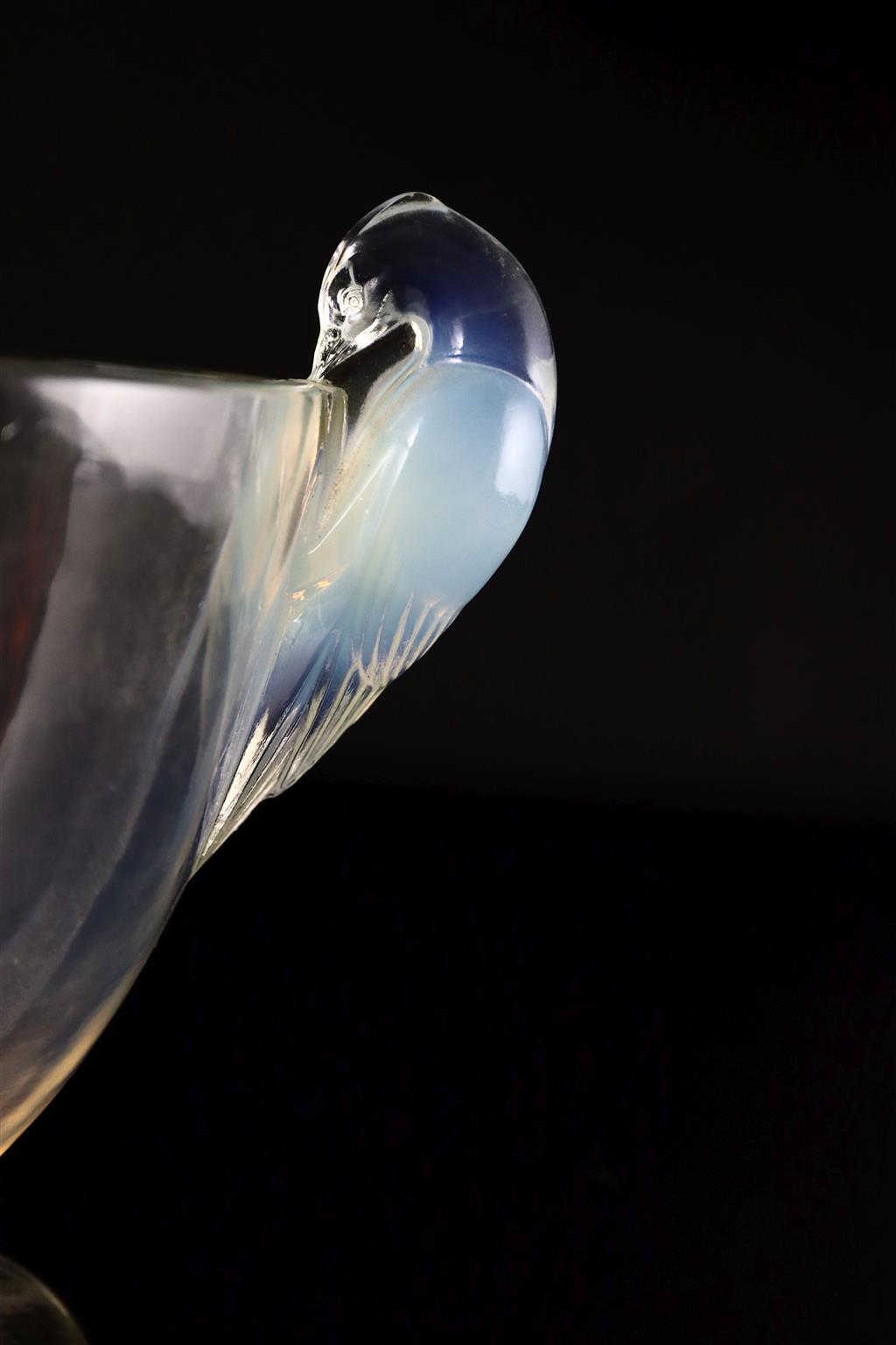 René Lalique. A pre-war opalescent glass Ornis pattern vase, no.976, designed in 1926, 19cm high